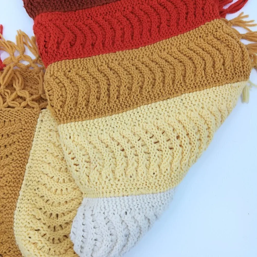 Vintage Shell Crochet Striped Afghan Blanket Throw